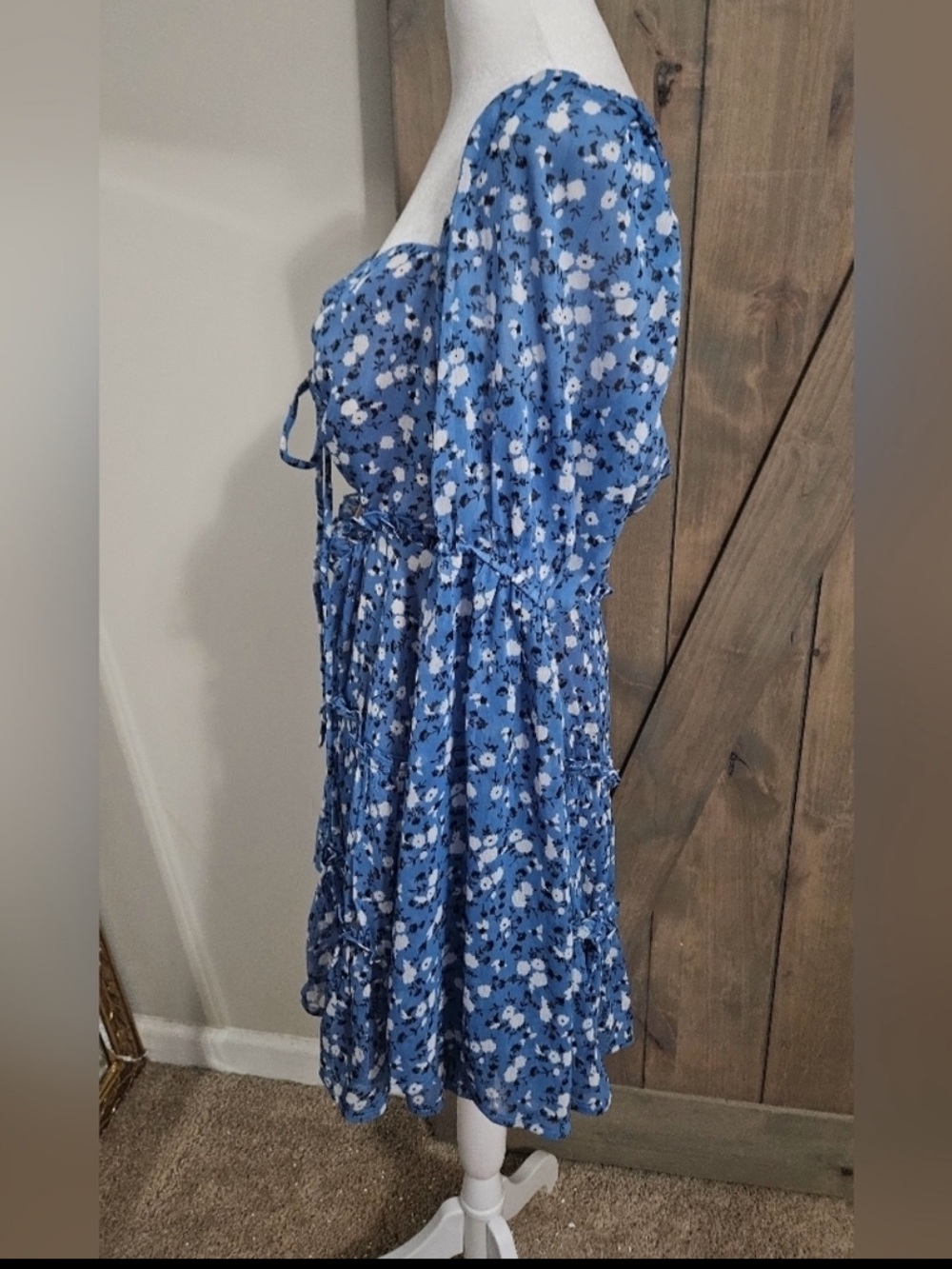 MAJORELLE Blue Floral Mini Dress with Tie Front - Picture 5 of 7